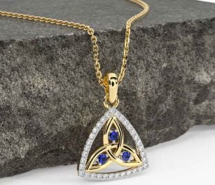 Diamond Sapphire Gold Celtic Trinity Knot Necklace