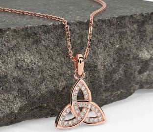 Diamond Rose Gold Silver Celtic Trinity Knot Necklace