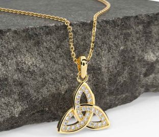 Diamond Gold Silver Celtic Trinity Knot Necklace