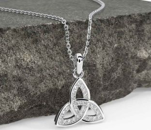 Diamond Silver Celtic Trinity Knot Necklace