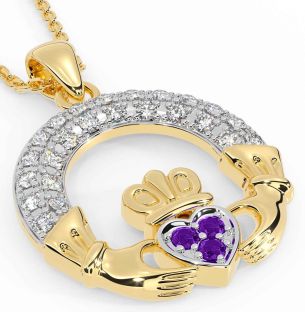 Diamond Amethyst Gold Silver Claddagh Necklace