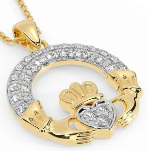 Diamond Gold Silver Claddagh Necklace