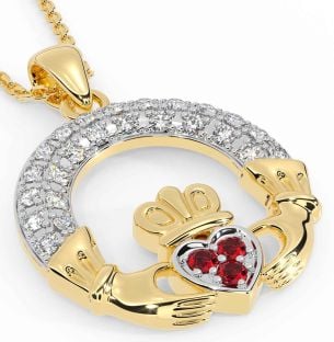 Diamond Ruby Gold Silver Claddagh Necklace