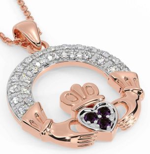 Diamond Alexandrite Rose Gold Claddagh Necklace