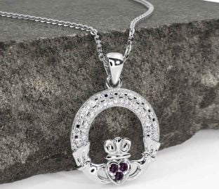 Diamond Alexandrite Silver Claddagh Necklace