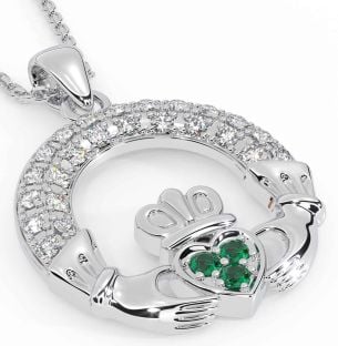 Diamant Smaragd Sølv Claddagh Halskjede