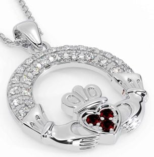 Diamant Granat Sølv Claddagh Halskæde