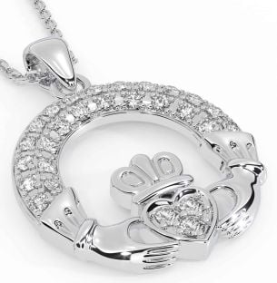 Diamond White Gold Claddagh Necklace