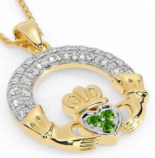 Diamond Peridot Gold Claddagh Necklace