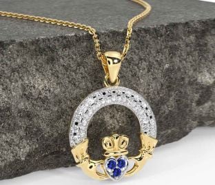 Diamond Sapphire Gold Claddagh Necklace
