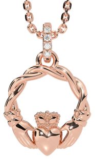 Diamond Rose Gold Celtic Claddagh Necklace
