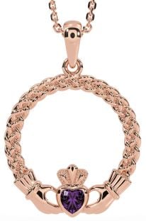 Alexandrite Rose Gold Silver Celtic Claddagh Necklace