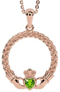 Peridot Rose Gold Silver Celtic Claddagh Necklace