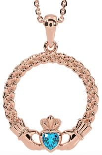 Topaz Rose Gold Silver Celtic Claddagh Necklace