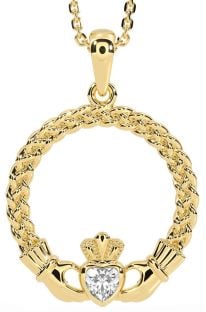 Diamond Gold Silver Celtic Claddagh Necklace