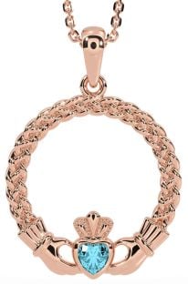 Aquamarine Rose Gold Celtic Claddagh Necklace