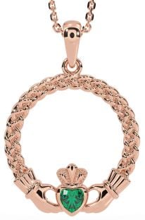 Smaragd Rose Gold keltisch Claddagh Halskette