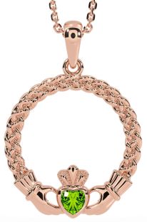 Peridot Rose Gold Celtic Claddagh Necklace
