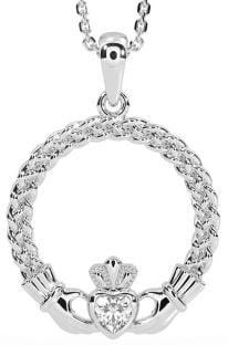 Diamond Silver Celtic Claddagh Necklace