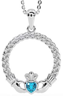 Topaz White Gold Celtic Claddagh Necklace