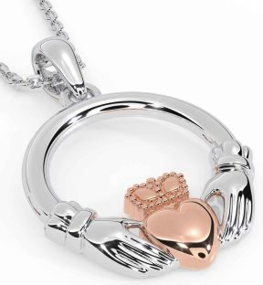Rose Gold Silver Claddagh Necklace