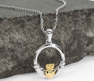 Vit Gul Guld Claddagh Halsband