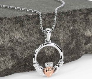 White Rose Gold Claddagh Necklace