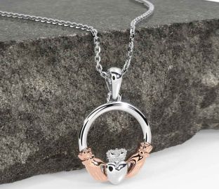 Rose Gold Silver Claddagh Necklace