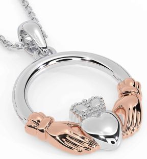White Rose Gold Claddagh Necklace