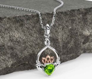 Peridot Rose Gold Silver Claddagh Necklace