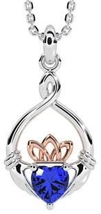 Sapphire Rose Gold Silver Claddagh Necklace