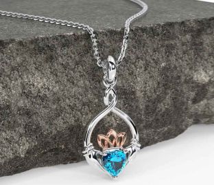 Topaz Rose Gold Silver Claddagh Necklace