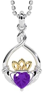 Amethyst Gold Silver Claddagh Necklace