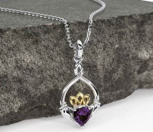 Alexandrite Gold Silver Claddagh Necklace