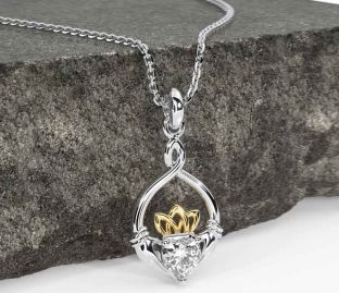 Diamond Gold Silver Claddagh Necklace