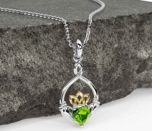 Peridot Gold Silver Claddagh Necklace