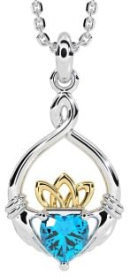 Topaz Gold Silver Claddagh Necklace