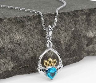Topaz Gold Silver Claddagh Necklace