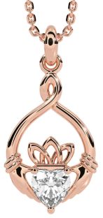 Diamond Rose Gold Silver Claddagh Necklace