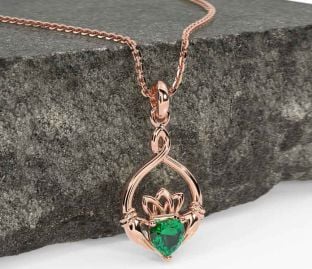 Emerald Rose Gold Silver Claddagh Necklace