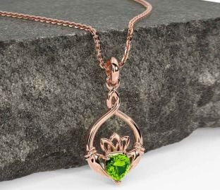 Peridot Rose Gold Silver Claddagh Necklace