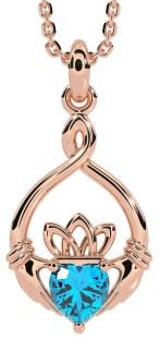 Topaz Rose Gold Silver Claddagh Necklace