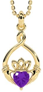 Amethyst Gold Silver Claddagh Necklace