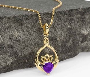 Amethyst Gold Silver Claddagh Necklace