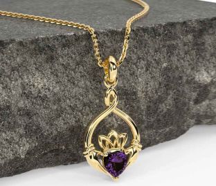 Alexandrite Gold Silver Claddagh Necklace