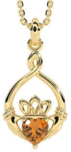 Citrine Gold Silver Claddagh Necklace