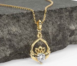 Diamond Gold Silver Claddagh Necklace
