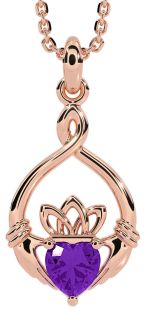 Amethyst Rose Gold Claddagh Necklace