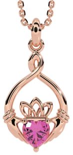 Pink Tourmaline Rose Gold Claddagh Necklace