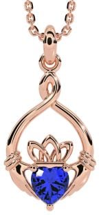 Sapphire Rose Gold Claddagh Necklace